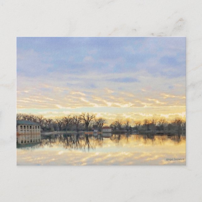 Postal Asombrosa puesta de sol sobre el lago Denver CO en (Anverso)