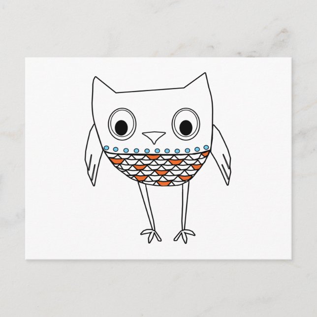 Postal Asombrosas criaturas de Naranja de búho azul negro (Anverso)