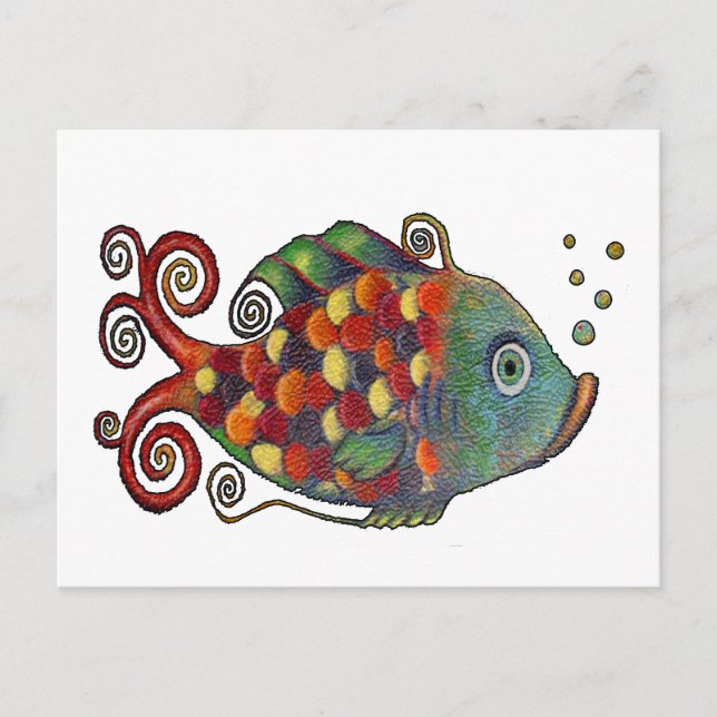 Postal Asombroso Arcoiris Whimish Fish Artsy Hippie Guay (Anverso)