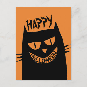 Postal Asombroso gato negro de Halloween