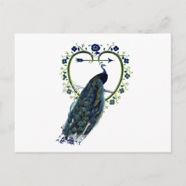 Postal Asombroso pavo real y adornado marco floral cardía