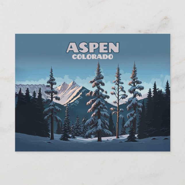 Postal Aspen Colorado Árboles Nieve Montañas Retro (Anverso)