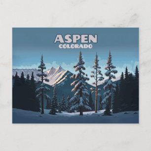 Postal Aspen Colorado Trees Snow Mountains Retro