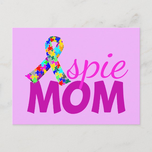 Postal Aspie Mom Bonito Cinta Rosa Asperger Día de la Mad (Anverso)