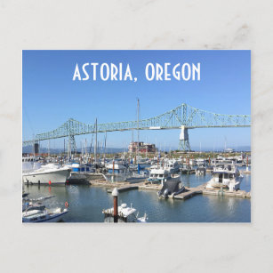 Postal Astoria, Oregón, con puente y puerto deportivo
