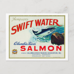 Postal Astoria, Oregón - El salmón acuático de Thompson