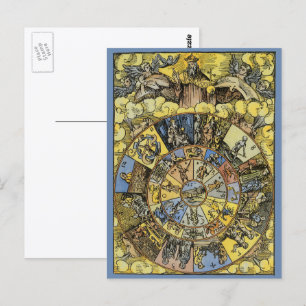 Postal Astrología Vintage, Rueda del Zodiaco del Renacimi