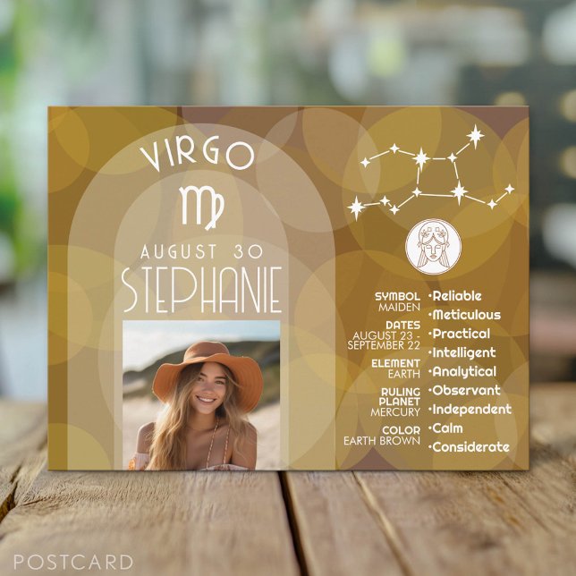 Postal Astrología Virgo Rótulo Zodiac Personalizado de fo (Custom Postcard)