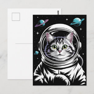 Postal Astronaut Galaxia Planeta Espacio Gato Gatito Mini