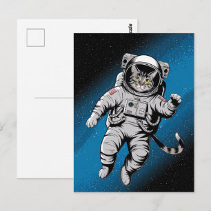 Postal Astronaut Galaxia Planeta Espacio Gato Gatito Mini