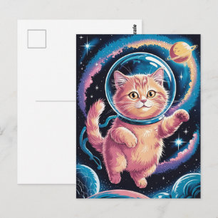 Postal Astronaut Galaxia Planeta Espacio Gato Gatito Mini