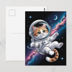 Postal Astronaut Galaxia Planeta Espacio Gato Gatito Mini