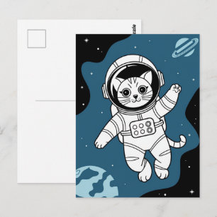 Postal Astronaut Galaxia Planeta Espacio Gato Gatito Mini
