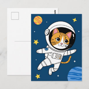 Postal Astronaut Galaxia Planeta Espacio Gato Gatito Mini