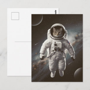 Postal Astronaut Galaxia Planeta Espacio Gato Gatito Mini