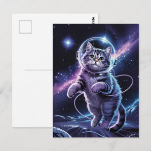 Postal Astronaut Galaxia Planeta Espacio Gato Gatito Mini