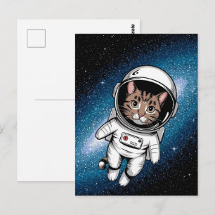 Postal Astronaut Galaxia Planeta Espacio Gato Gatito Mini