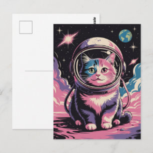 Postal Astronaut Galaxia Planeta Espacio Gato Gatito Mini