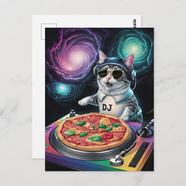 Postal Astronaut Galaxy Planet Space Dj Cat Pizza Kitty   (Anverso / Reverso)