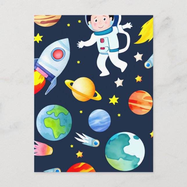 Postal Astronaut in Space Planets and Rockets Pattern (Anverso)