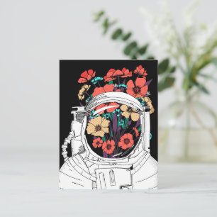Postal Astronauta Arte espacial floral