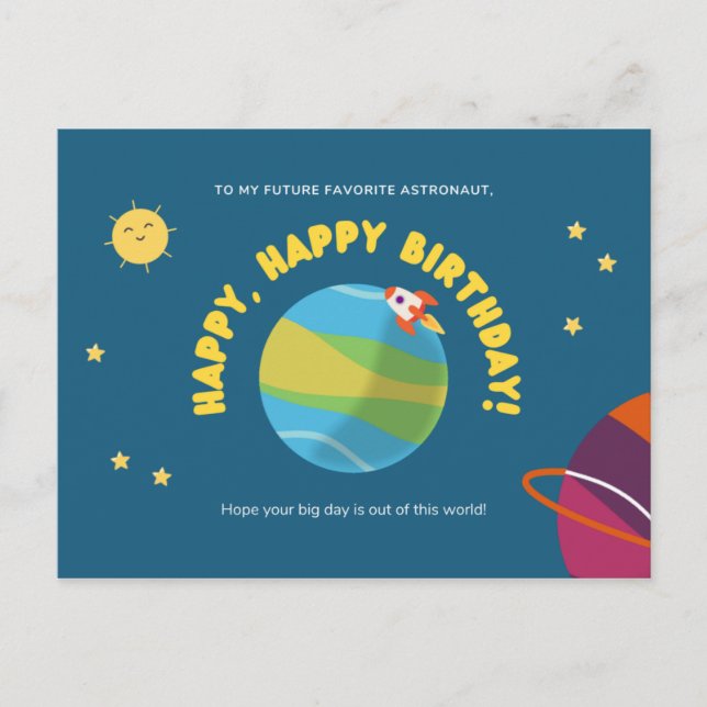 Postal Astronauta Cumpleaños de los Niños (Anverso)
