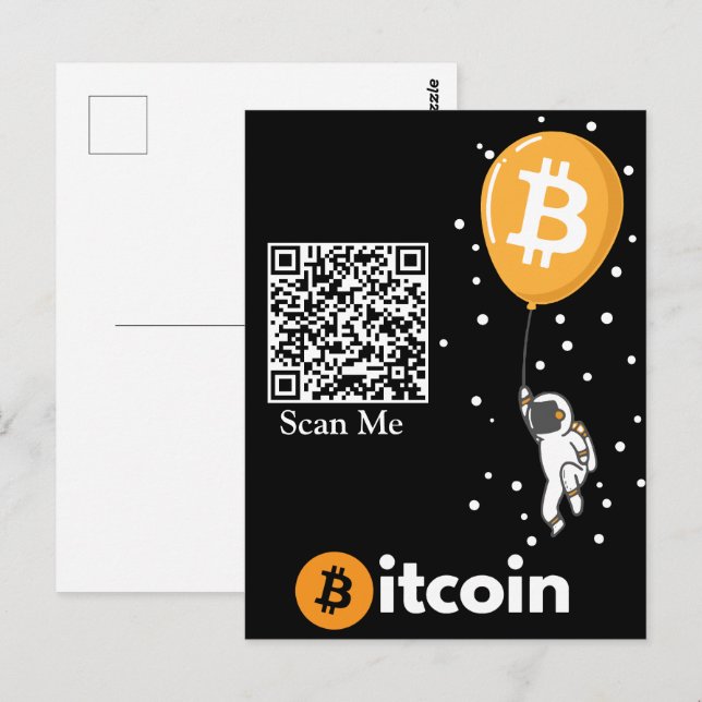 Postal Astronauta de Bitcoin a la luna - Código Qr de Btc (Anverso / Reverso)