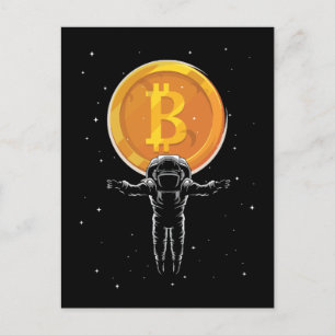 Postal Astronauta de Bitcoin a la luna - Cripto de Bitcoi