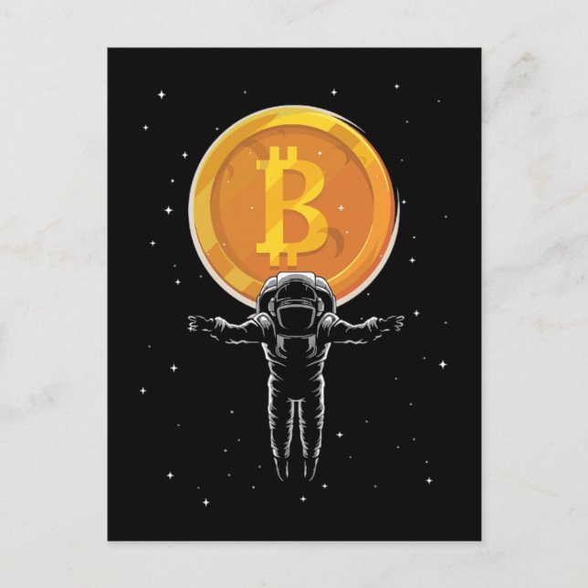 Postal Astronauta de Bitcoin a la luna - Cripto de Bitcoi (Anverso)