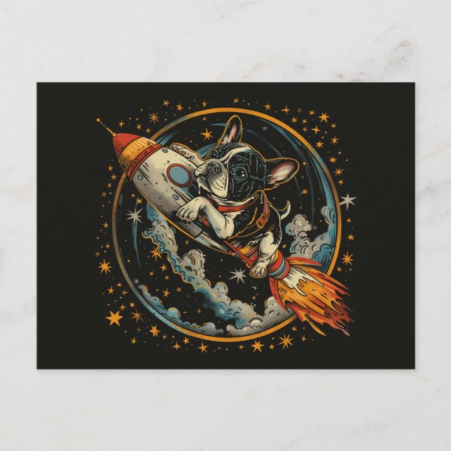 Postal Astronauta de Bulldog francés (Anverso)