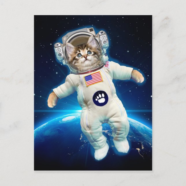 Postal Astronauta del gato en el espacio (Anverso)