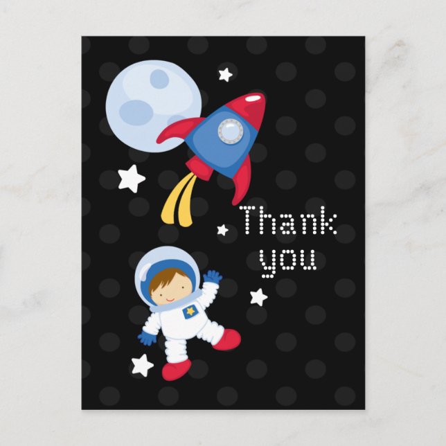 Postal Astronauta divertida en el exterior gracias a la p (Anverso)