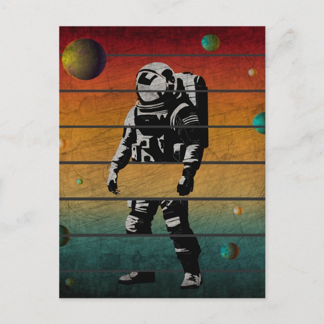 Postal Astronauta Divertido de Moda Espacio Vintage Plane (Anverso)