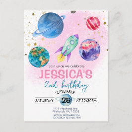 Postal Astronauta Fiesta Chica rosa lindo cumpleaños