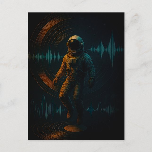 Postal Astronauta flotando en arte de sonido Glitchwave (Anverso)