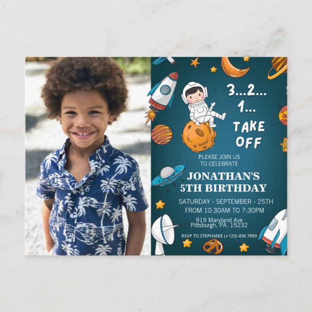 Postal Astronauta Foto Personalizada Espacio planetas tem (Anverso)