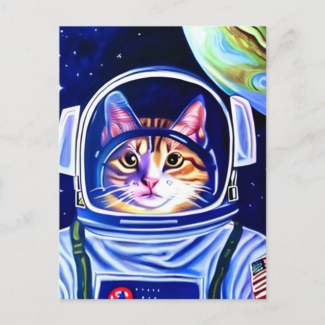 Postal Astronauta gato en el espacio  (Anverso)