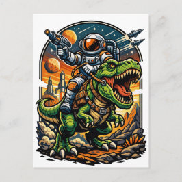 Postal Astronauta montando un T-Rex – Dinosaurio Espacial