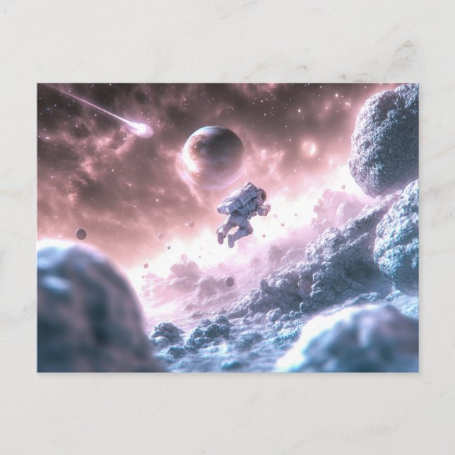 Postal Astronauta saltando (Anverso)