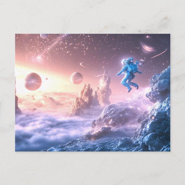 Postal Astronauta saltando (Anverso)