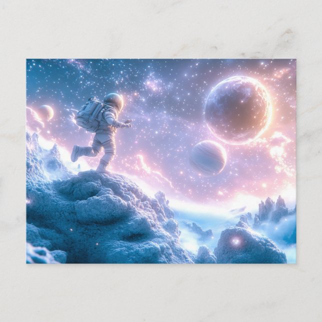 Postal Astronauta saltando (Anverso)