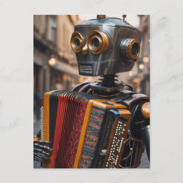 Postal astronauta tocando acordeón (Anverso)