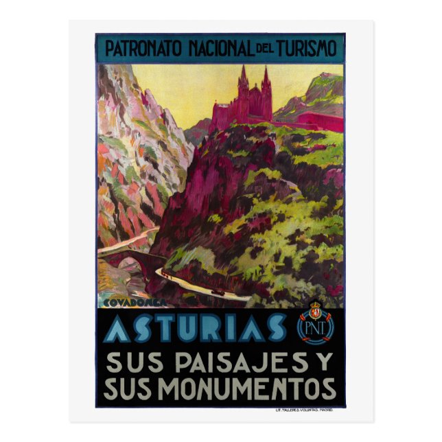 Postal Asturias España Poster de Viajes de Vintage (Frente)