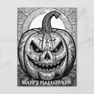 Postal Asustado Halloween Línea de calabaza arte