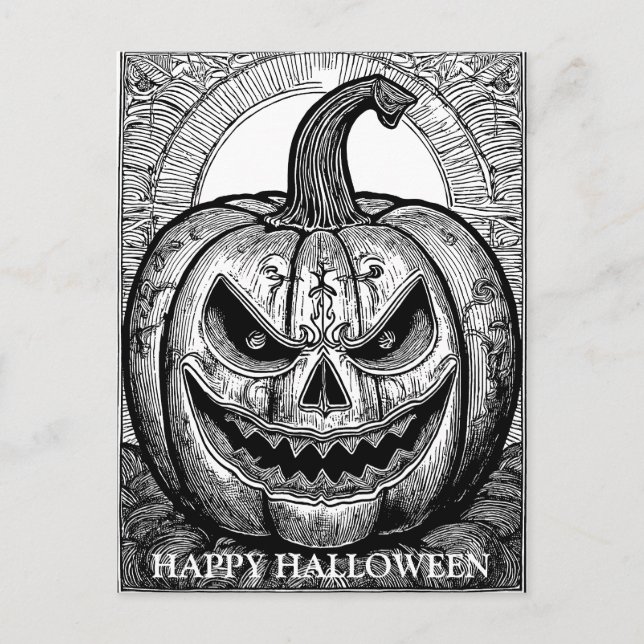 Postal Asustado Halloween Línea de calabaza arte (Anverso)