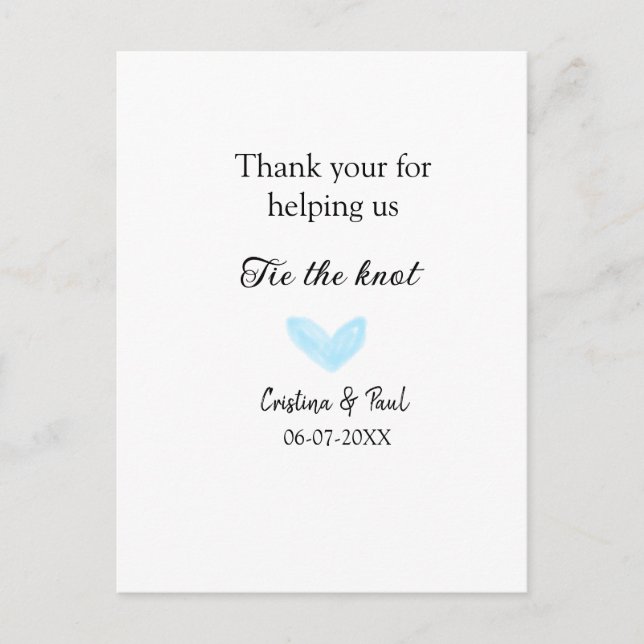 Postal ata gracias el nudo corazón azul boda rústica (Anverso)