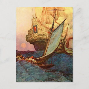 Postal Ataque al galeón de un pirata
