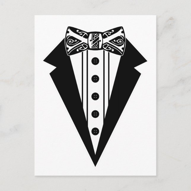 Postal Ataque de remolque negro y blanco con tux (Anverso)