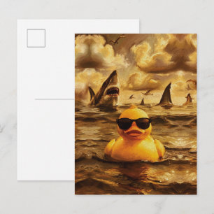 Postal Ataque Épico de Tiburón con un Valiente Pato de Go