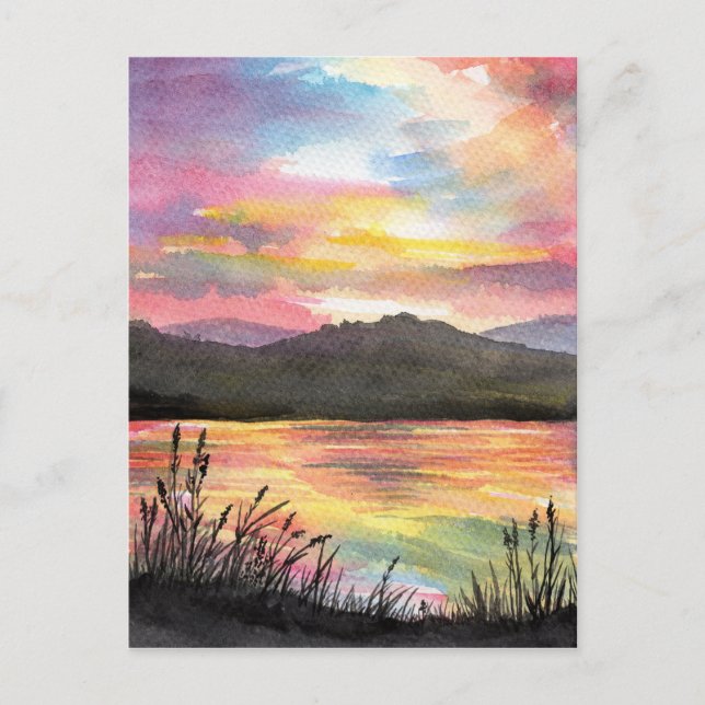 Postal Atardecer al borde del lago (Anverso)